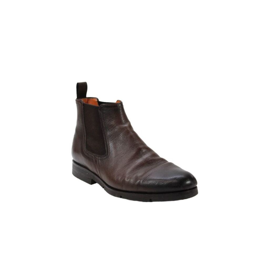 Santoni Mens Leather Stretch Inset Pull On Ankle Boots Brown Size 7
